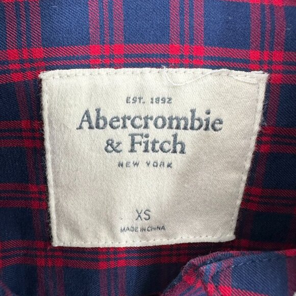 3/$25 Abercrombie & Fitch Plaid Button Down Shirt Top XS Moose Logo Navy Red - Picture 6 of 7